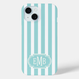 Aqua en witte gemerkte strepen iPhone 15 case