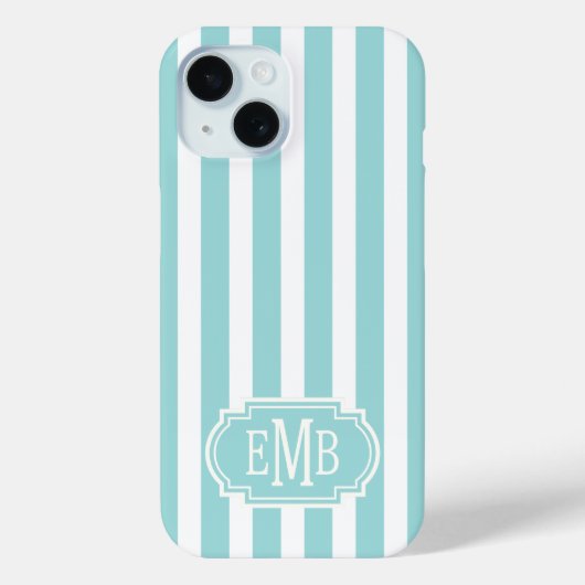 Aqua en witte gemerkte strepen Case-Mate iPhone case (Achterkant)