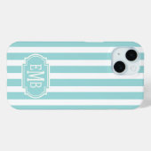 Aqua en witte gemerkte strepen Case-Mate iPhone case (Achterkant (horizontaal))