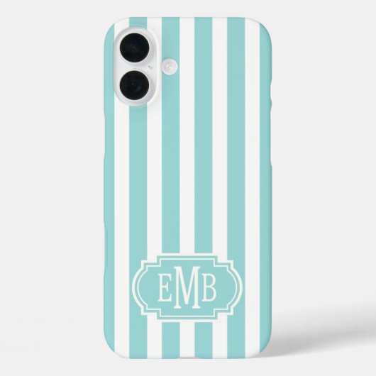 Aqua en witte gemerkte strepen Case-Mate iPhone case (Achterkant)