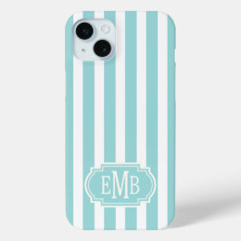 Aqua en witte gemerkte strepen iPhone 15 mini hoesje