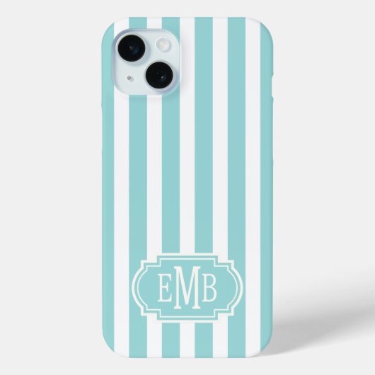 Aqua en witte gemerkte strepen Case-Mate iPhone case (Achterkant)