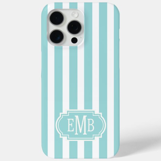 Aqua en witte gemerkte strepen Case-Mate iPhone case (Achterkant)