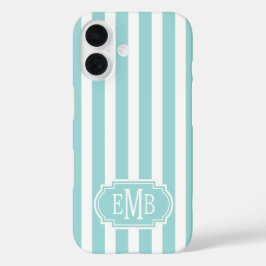 Aqua en witte gemerkte strepen iPhone 16 hoesje