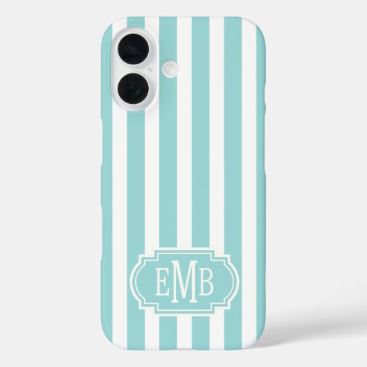 Aqua en witte gemerkte strepen Case-Mate iPhone case (Achterkant)