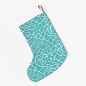 Aqua en witte Giraffe Print Kleine Kerstsok (Achterkant (Hangend))