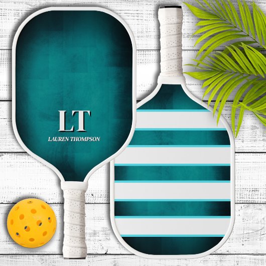 Aqua en witte monogram pickleballpaddle pickleball paddle