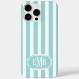 Aqua en witte monogramstrepen iPhone 16 pro max hoesje