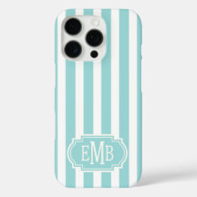 Aqua en witte monogramstrepen