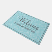 Aqua en witte oma en opa's huis welkom deurmat (Schuin)