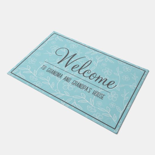 Aqua en witte oma en opa's huis welkom deurmat (Schuin)