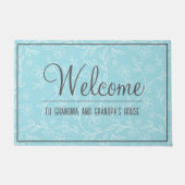 Aqua en witte oma en opa's huis welkom deurmat (Voorkant)