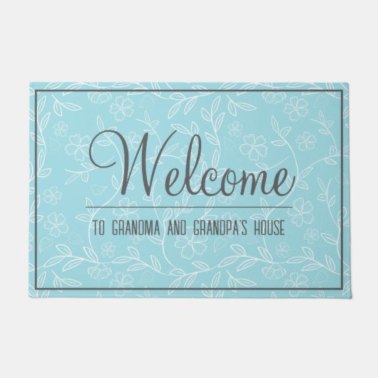 Aqua en witte oma en opa's huis welkom deurmat (Voorkant)