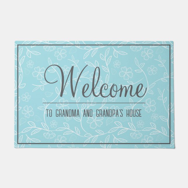 Aqua en witte oma en opa's huis welkom deurmat (Voorkant)