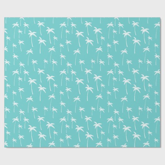 Aqua en witte palmbomen cadeaupapier (Vlak)