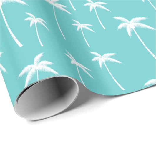 Aqua en witte palmbomen cadeaupapier (Rol Hoek)