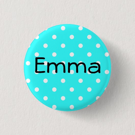 Aqua en Witte Polka Dot gepersonaliseerd Ronde Button 3,2 Cm (Voorkant)