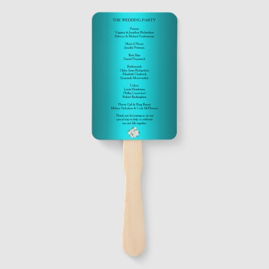 Aqua en witte rozen bruiloft programma handwaaier (Achterkant)