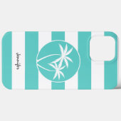 Aqua- en witte strepen en palmbomen met naam Case-Mate iPhone case (Achterkant (horizontaal))
