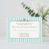 Aqua en witte strepen met gouden rollen RSVP-kaart RSVP Kaartje (Staand voorkant)