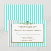 Aqua en witte strepen met gouden rollen RSVP-kaart RSVP Kaartje (Voorkant / Achterkant)