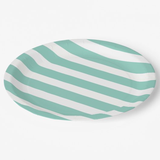 Aqua en witte strepen papieren bordje (Gekanteld)
