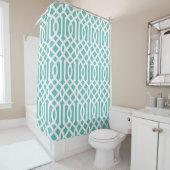 Aqua en witte Trellis | Bewerkbare kleuren Douchegordijn (In situ)