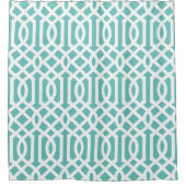 Aqua en witte Trellis | Bewerkbare kleuren Douchegordijn (Voorkant)