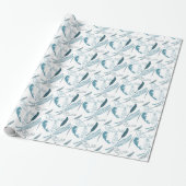 Aqua en Witte Veren Cadeaupapier (Uitgerold)