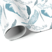 Aqua en Witte Veren Cadeaupapier (Rol Hoek)