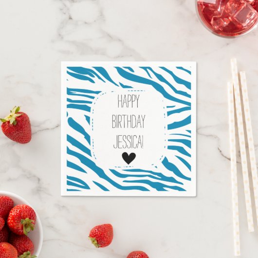 Aqua en witte zebra print servet (Insitu)