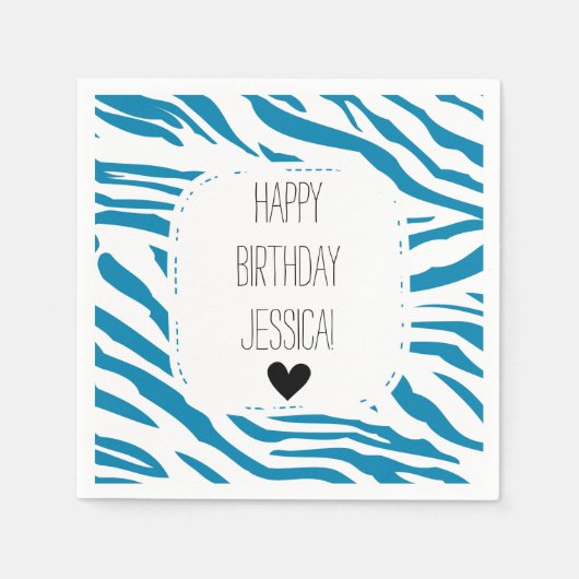 Aqua en witte zebra print servet (Voorkant)