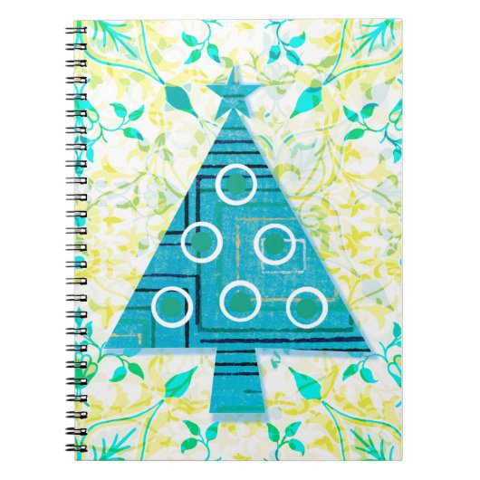 Aqua en Yellow Retro Christmas Tree Journal Notitieboek (Voorkant)