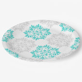 Aqua en Zacht Grijs Fancy Patroon Papier Borden Papieren Bordje (Gekanteld)