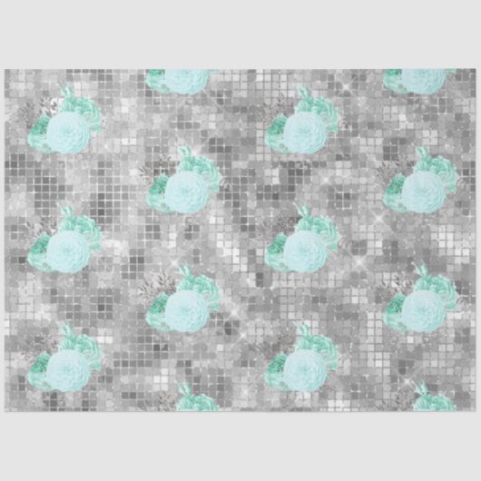 Aqua en Zilveren Reeks Ontwerp 8 Tissuepapier (Voorkant)