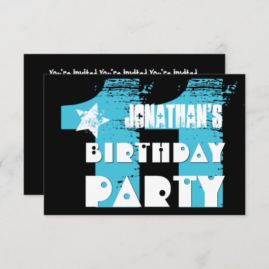 AQUA en ZWART 11e verjaardagsfeestje 11 jaar oud V Kaart (Voorkant / Achterkant)