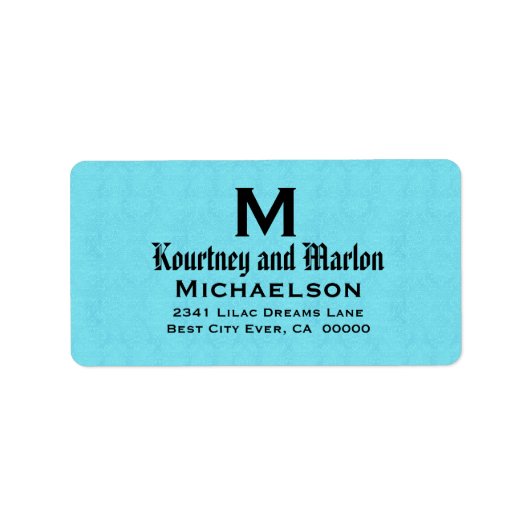 Aqua en Zwart Bruiloft Monogram Gepersonaliseerde Etiket (Voorkant)