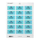 Aqua en Zwart Bruiloft Monogram Gepersonaliseerde Etiket (Full Sheet)