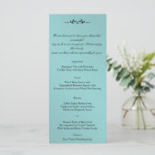 Aqua en Zwart Elegant Bruiloft Menu (Staand voorkant)
