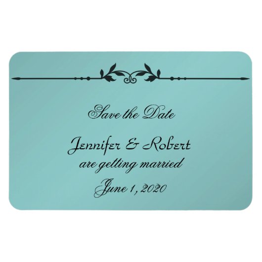 Aqua en Zwart Elegant Bruiloft Save the Date Magneet (Horizontaal)