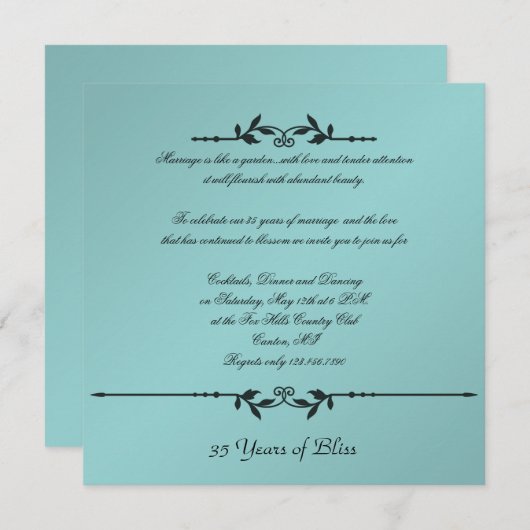 Aqua en zwart Elegant Jubileum Kaart (Voorkant / Achterkant)