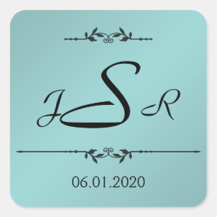 Aqua en Zwart Elegant Monogram Sticker