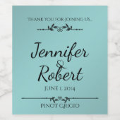 Aqua en Zwart Elegant Wijnlabel Wijn Etiket (Enkel label)