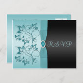 Aqua en Zwart met Jewel R.S.V.P kaart (Voorkant / Achterkant)