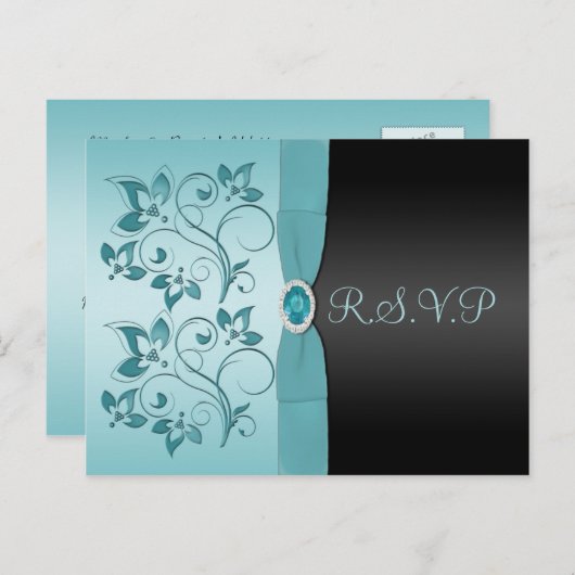 Aqua en Zwart met Jewel R.S.V.P kaart (Voorkant / Achterkant)
