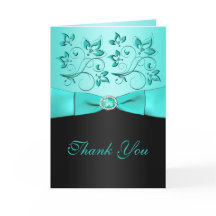 Aqua en Zwarte Bloemen II Dankkaart