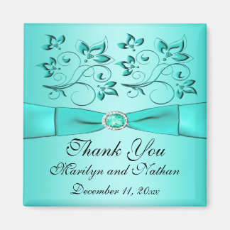 Aqua en zwarte bloemige trouwgeschenkmagneet magneet