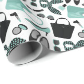 Aqua- en zwarte-meisjes-design cadeaupapier (Rol Hoek)