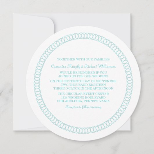 Aqua Encircled Round Wedding Invite Kaart (Voorkant)