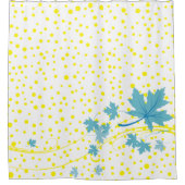 Aqua esdoornbladeren en gele stippen douchegordijn (Voorkant)